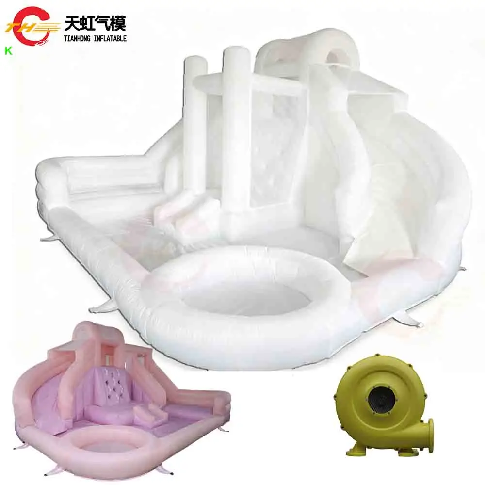 Schneller Versand, 5 x 4 m, schöne aufblasbare Rutsche, Türsteher mit Ballbecken, 3-in-1-Luft-Hüpfburg für Kinder, Karneval, Party