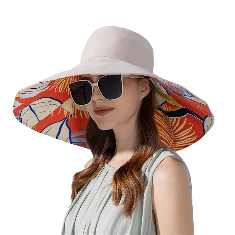 Women Summer Double-sided Wide Brim Hat Sun Protection Flower Beach Cap Lady Outdoor Elegant  Sunscreen Headgear Wholesale New