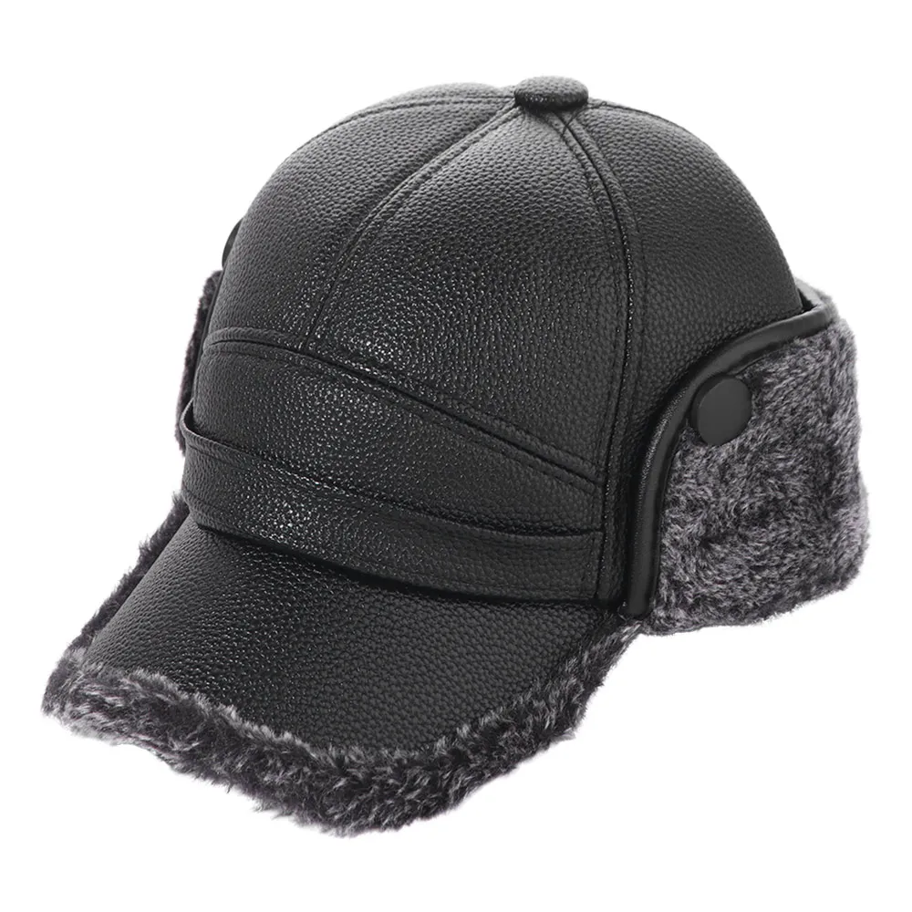 

Простая мужская бейсболка из искусственной кожи, плюшевые утолщенные шапки-ушанки, сохраняющие тепло с наушниками, защитная шапка для ушей, старики