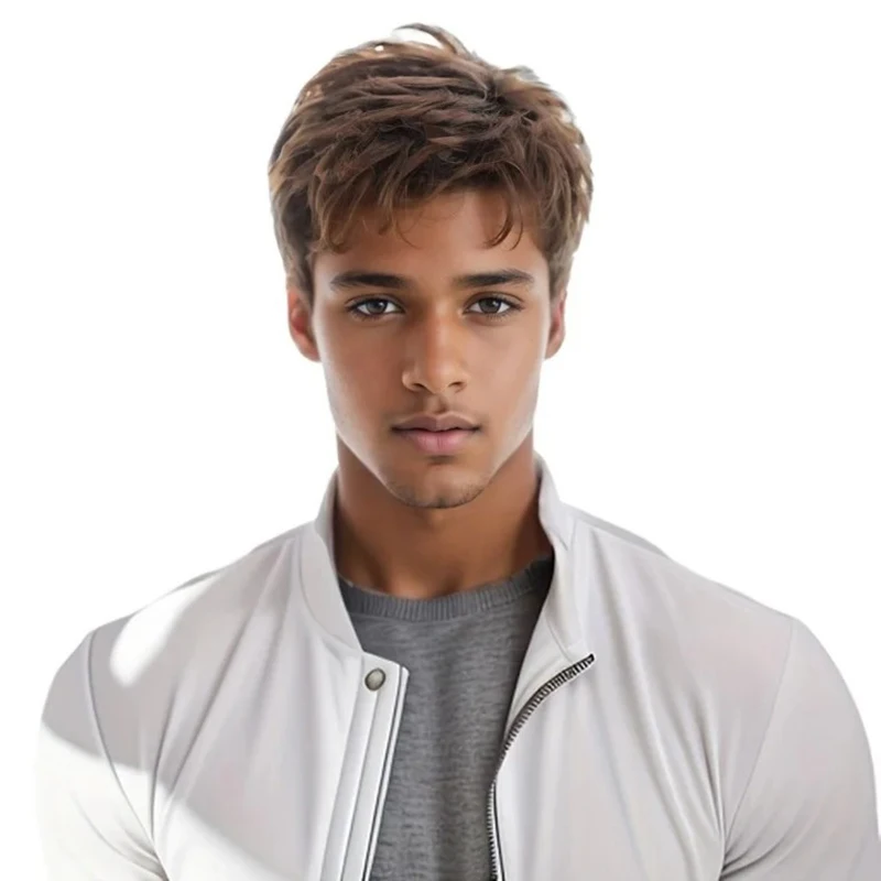 

Men's light brown split short hair, high-temperature silk fashion styling, synthetic fiber wig