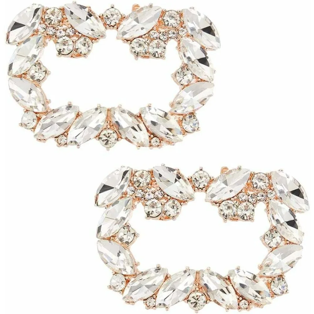 2Pcs Crystal Shoe Buckle Light Gold Rhinestone Shoe Buckle Crystal Shoe Clips with Detachable Alloy Buckle Clip for Women