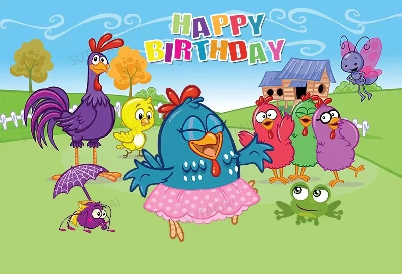 Telón de fondo con dibujos de animales de granja y pollo para estudio fotográfico, Fondo de vinilo para fiesta de cumpleaños de niños, Galinha pintada