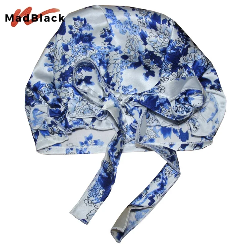 

MadBlack 100% Silk Bonnets Women Bowtie Sleeping Night Cap Pure Hair Wrap Beanie For Curly Girl Headwrap A63310JF