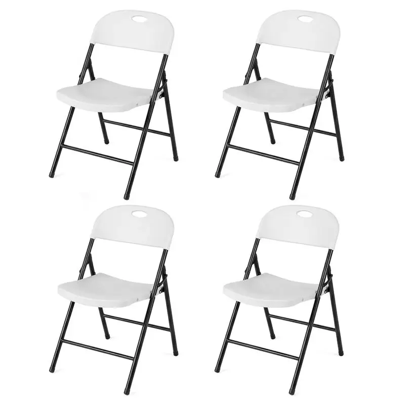 Set of 4 Foldable Plastic Chairs with Ergonomic Backrest-White