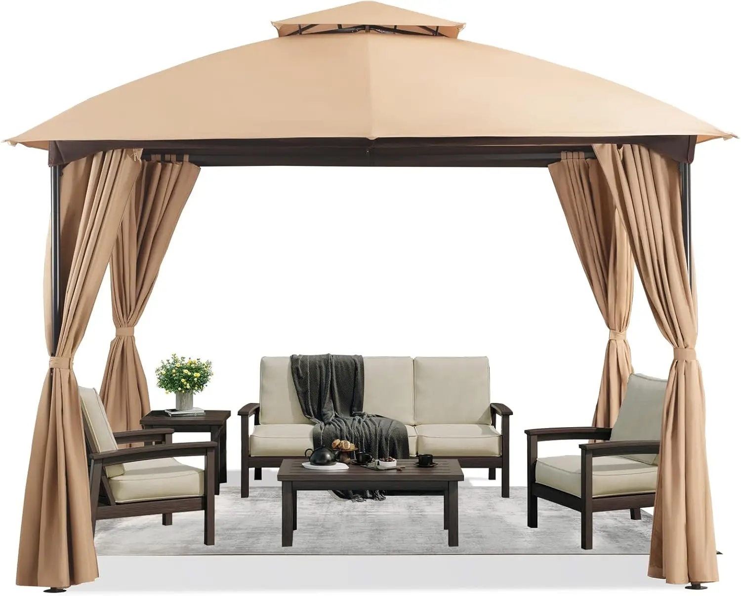 

Patio Arc Gazebo Outdoor Canopy Tent 10'x10' Party Tent Shelter with Curtains & Expansion Bolts and Wind-Resistant Ropes for Pat