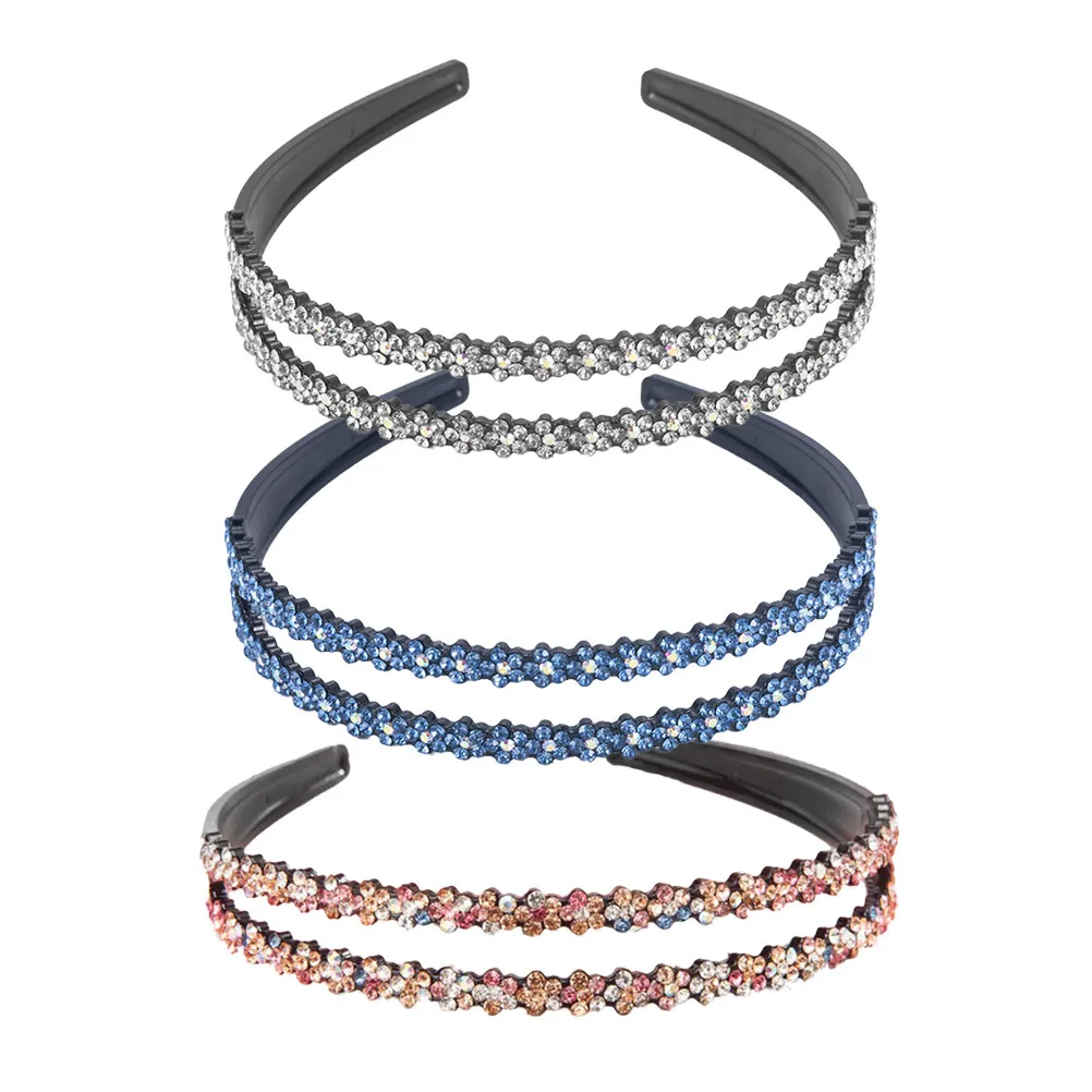 

Набор из 3-х легких ободков для волос с двойным рядом страз, нескользящие, элегантные, для женщин и девушек