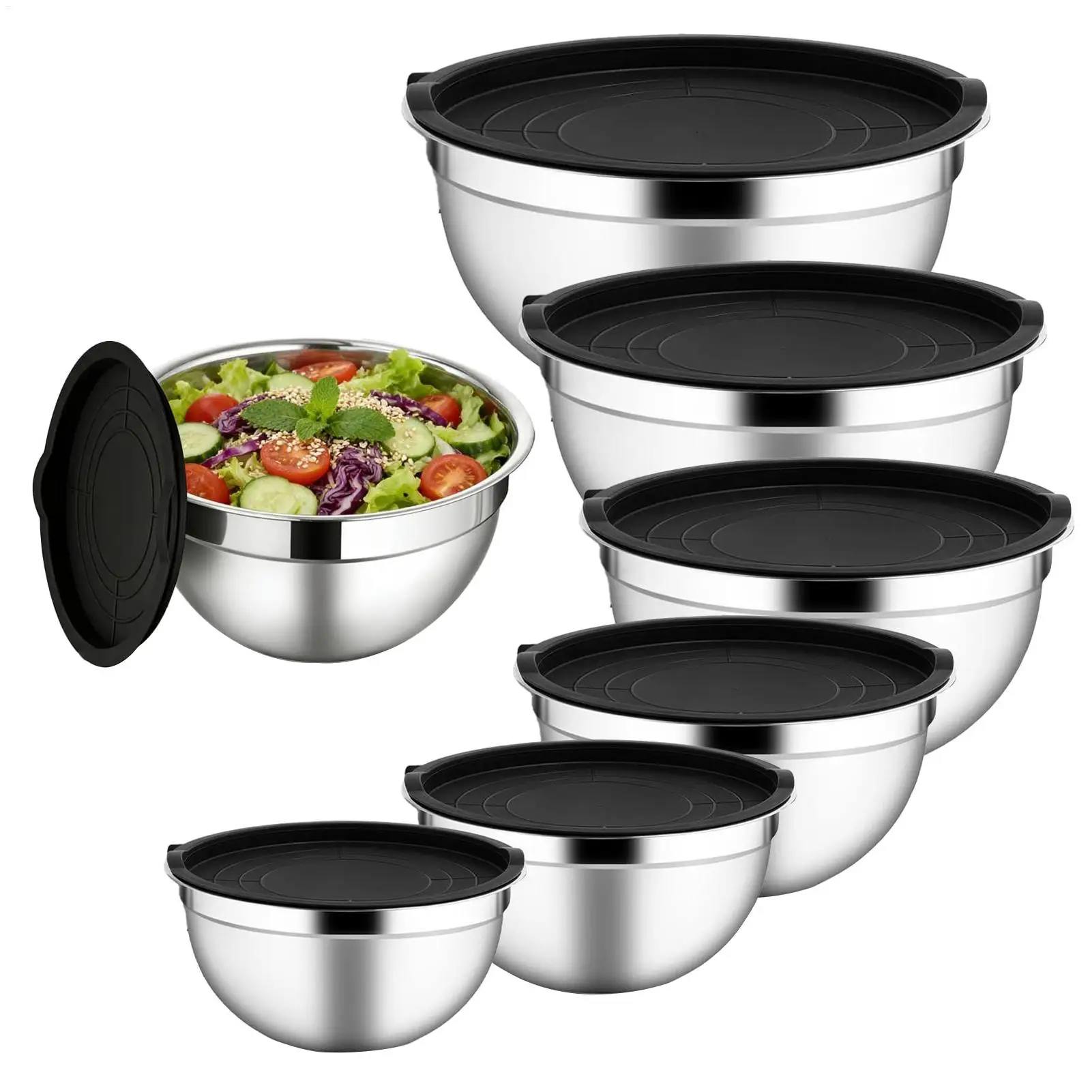 

7pcs Salad Making mixing bowls Stainless Steel Nesting Kitchen Food Prep Mixing Bowls Noodle Bowl soap bowl Whisking Bowl