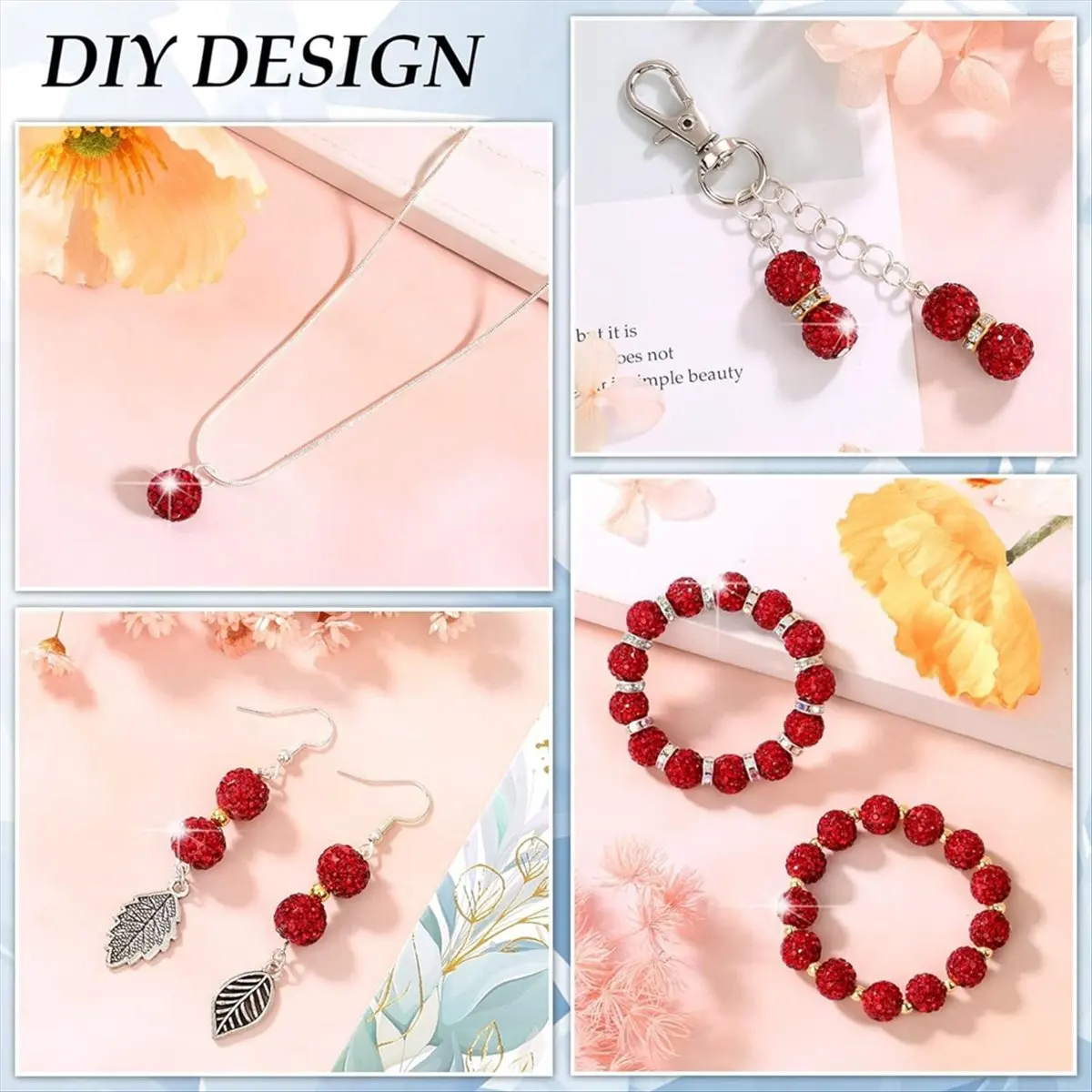 *HOPE 150 Pcs 10mm Rhinestone Beads for Jewelry Making, Sparkle Clay Rhinestone Beads for Bracelet Necklace Earring Red