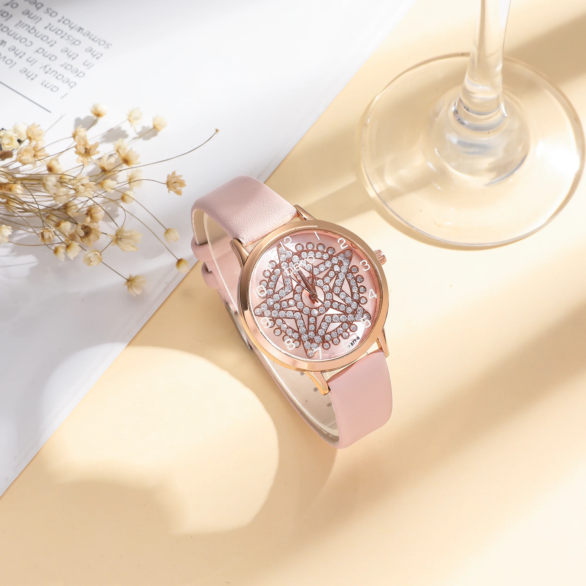 5 قطع/مجموعة ساعات كوارتز بناتي وردية اللون طقم مجوهرات سوار على شكل فراشة؛ مناسبة لتقديم هدايا العيد؛ لا يوجد صندوق هدايا. #6