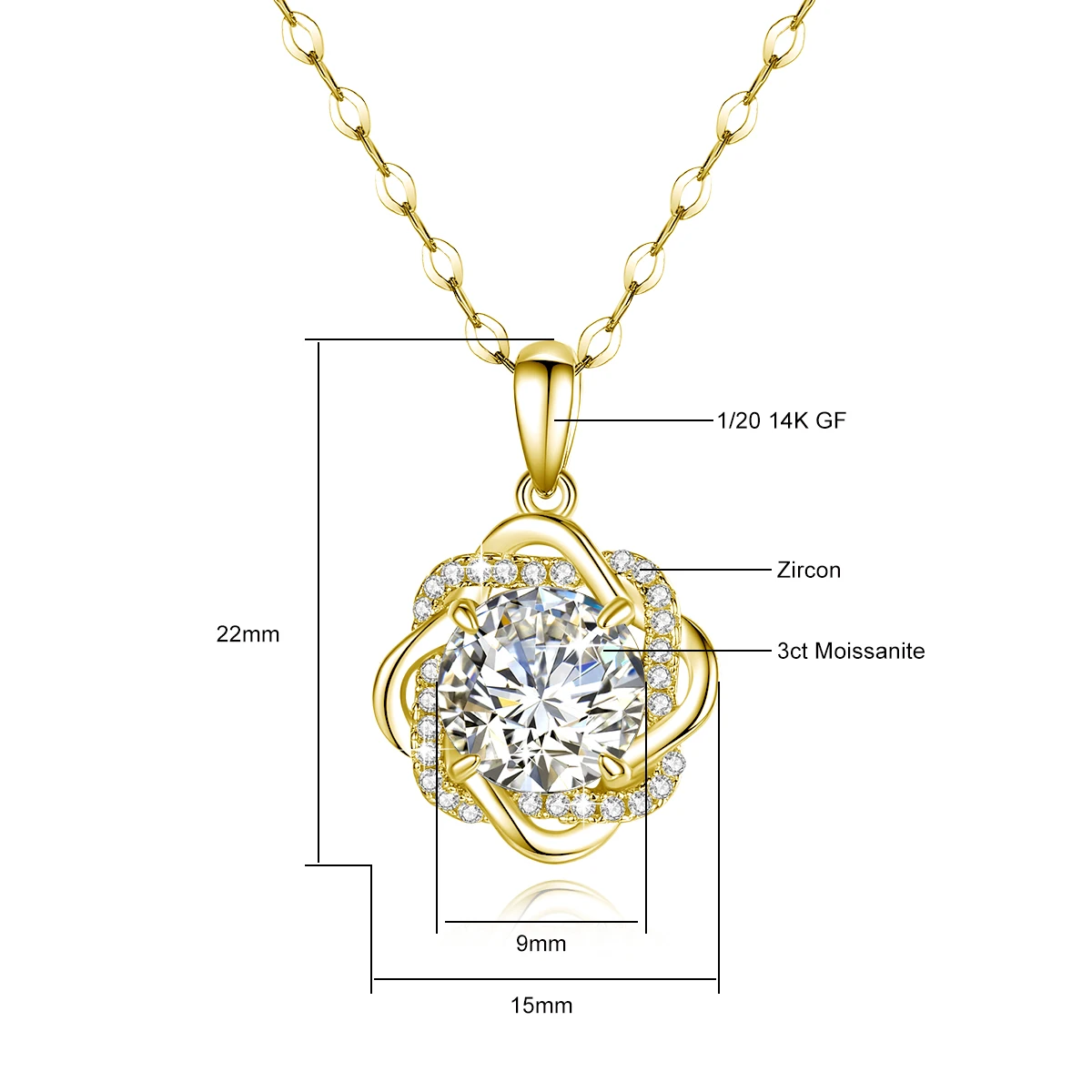 14K Gold gefüllte Moissanit-Blumen-Halskette für Frauen, Hochzeit, Verlobung, Jahrestag, Geburtstag, Geschenk, trendiger Schmuck