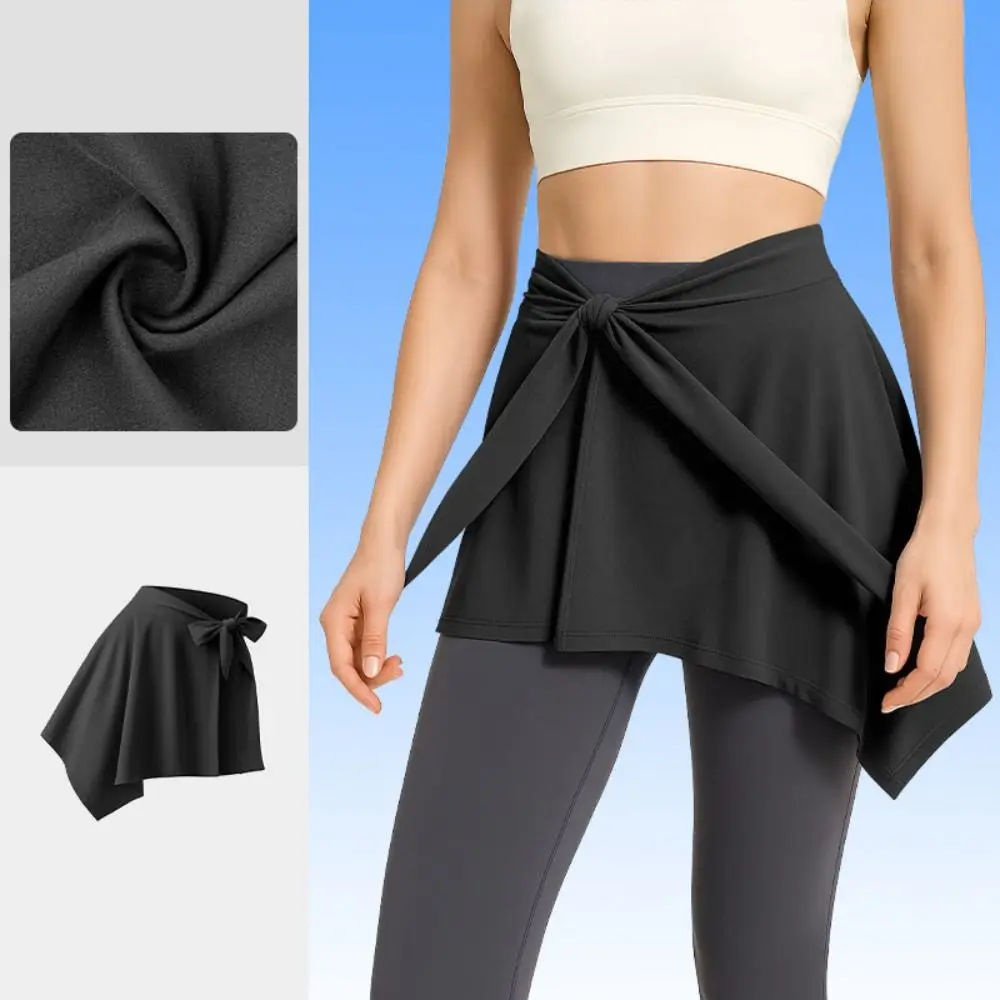 

Hip-Hiding Yoga Cover Buttock Skirt Solid Color Short Sports Anti-empty Skirt Irregular Bowknot Women Half Body Skirt Fitness