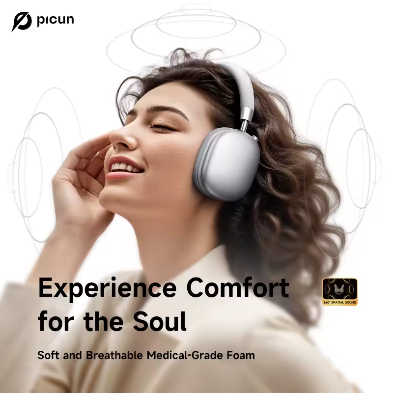 Picun F5 ANC Wireless Bluetooth 5.3 Headphones Hi-Res Audio Over Ear Headset 25dB Adaptive Noise Cancellation Earphones 50H - AliExpress 