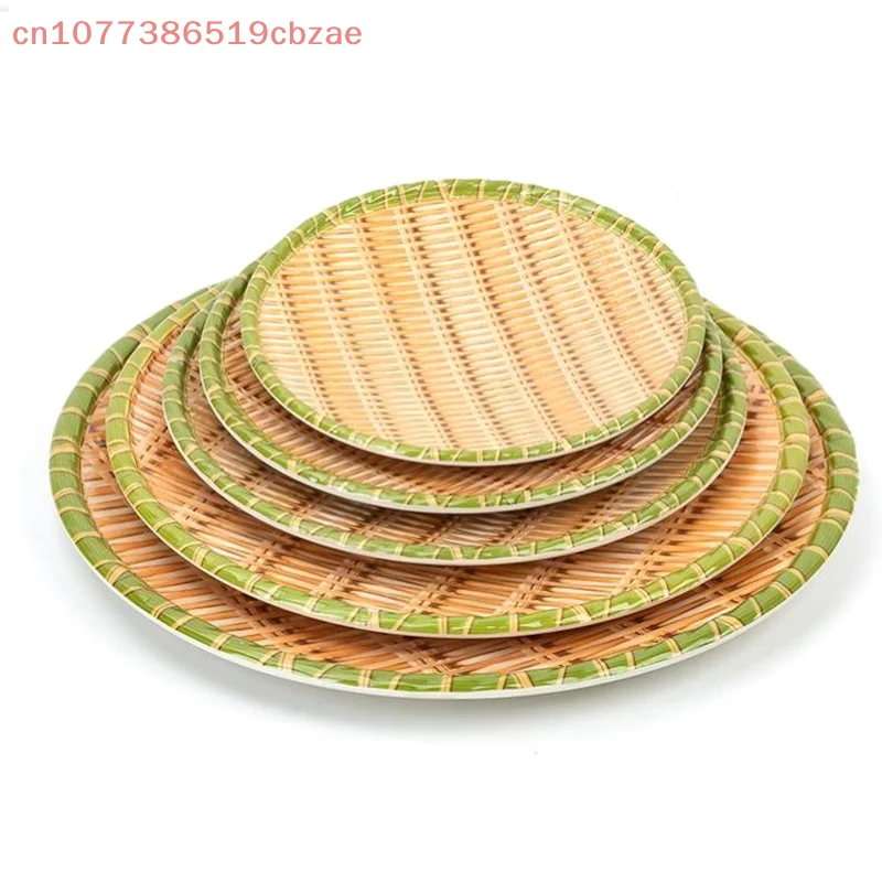 Bamboo Weaving Melamine Hot Pot Vegetable Plate Green Barbecue Serving Dish Multiple Styles for Restaurant Use
