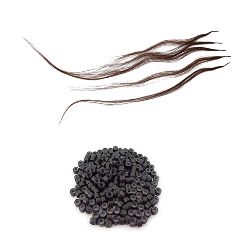 

200 PCS 5Mm Dark Brown Color Silicone Lined Micro-Rings Links Beads & 100S 22 Inch Keratin Pre-Bonded Stick I Tip Hair