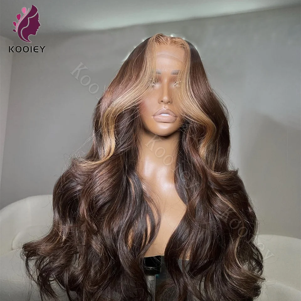 Balayage تسليط الضوء على شقراء 13X6 الدانتيل الباروكة الأمامية شعر الإنسان 360 براون شقراء تسليط الضوء على اللون 13x4 الدانتيل شعر مستعار أمامي للنساء