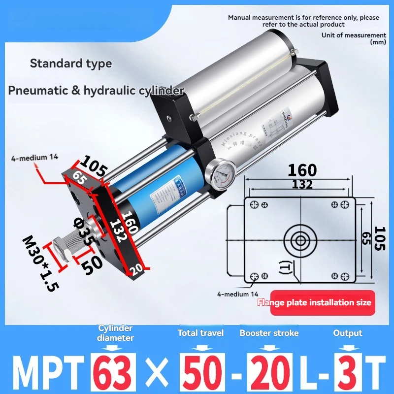Pneumatic-hydraulic cylinder with adjustable rapid pressure boosting function.