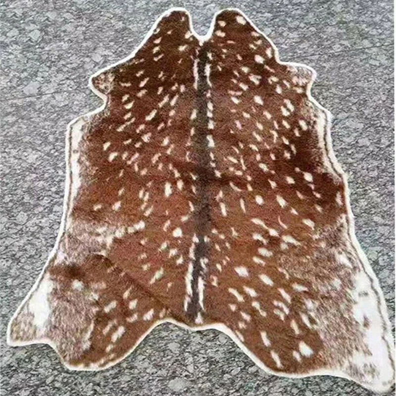 Sika Deer Skin Area Floor Rug Imitation Animal Skin Pelt Shape Handmade  Velvet Imitation Leather Carpert