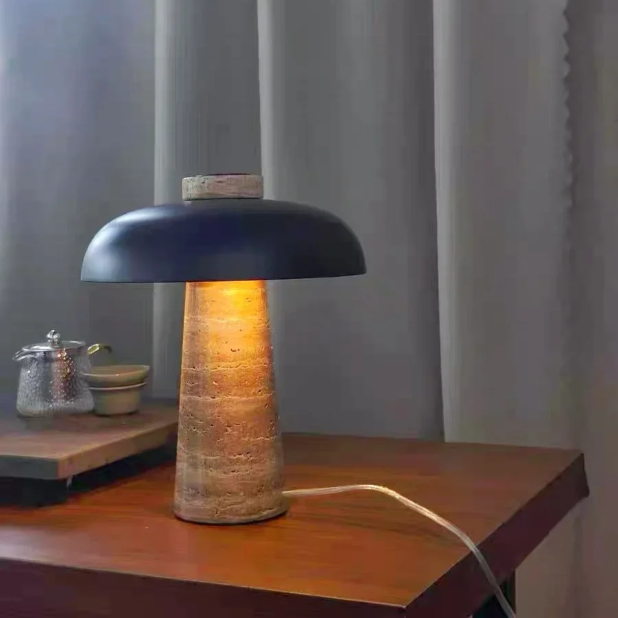 Natural Travertine Nordic Design Wabi Sabi Style Bedroom Bedside Table Lamp Creative Simple Living Room Decoration Warm Lights