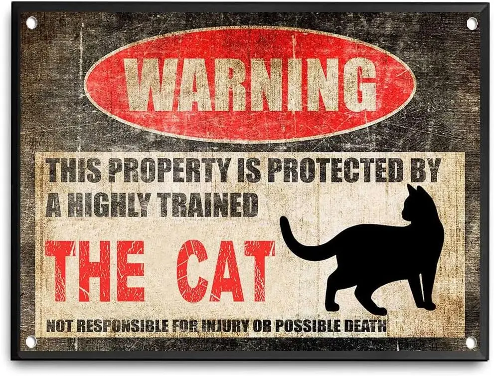 Tin Sign Watch out for Cat Signs Fence Cat Signs This Property Is Protected by Interesting Metal Tin Signs Vintage Metal Sign fo