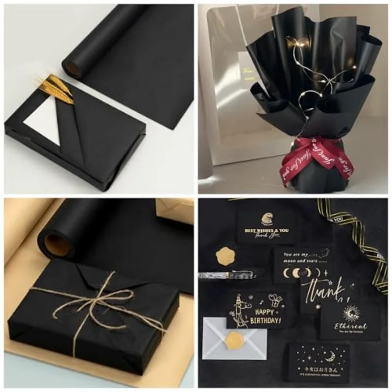 La carta kraft nera da 30 cm viene utilizzata per l'artigianato fatto a mano fai-da-te, l'imballaggio di bouquet, la decorazione di nozze e le forniture per l'imballaggio di regali