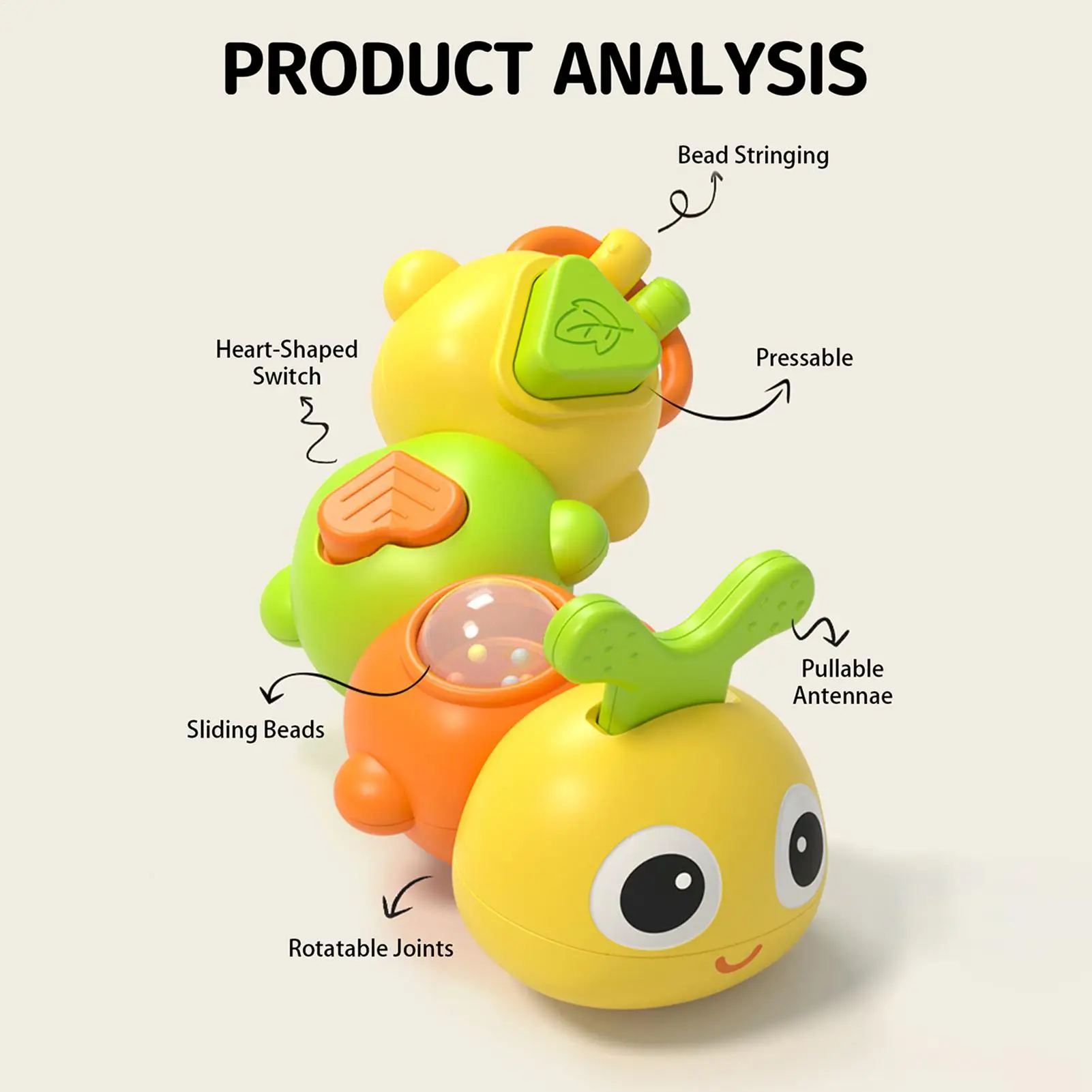 Giocattoli Caterpillar Cartone animato Sonaglio lenitivo Giocattolo per lo sviluppo sensoriale per bambini per lenitivo Abilità motorie fini Doccia per ragazze Bambini