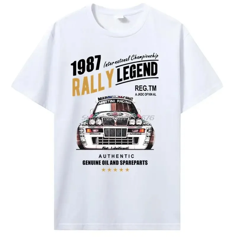 Rally Legend Motif with 1987 Lancia Delta Integrale Hf Car Men Summer Brand Cotton Hip Hop Fitness Clothing Men T Shirt