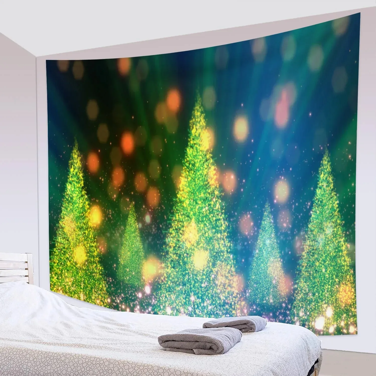 Christmas Elements Reindeer Snow Star Wall Tapestry Room  Decor Background Fabric Home