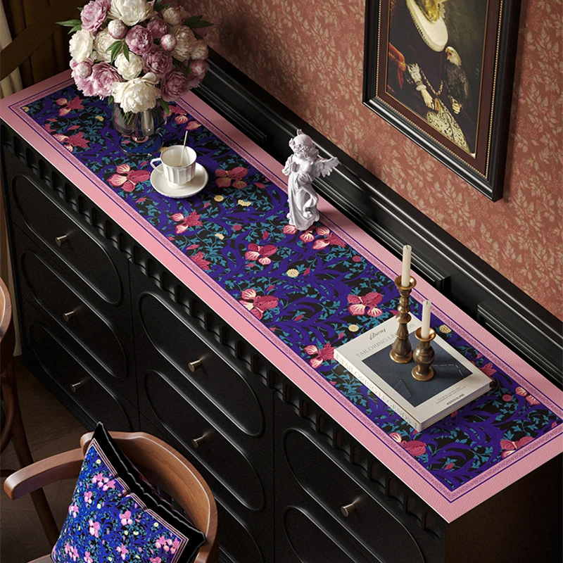 Sideboard Cabinet Table Mat Leather Tablecloth Waterproof Oil-proof Table Protective Pad Elegant Purple Pastoral Tablecloth