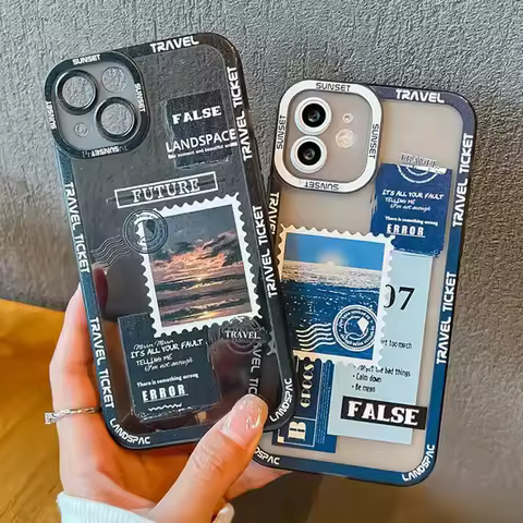 Landscape Stamp Collage Soft Silicone Case For Samsung Galaxy S24 S23 S22 Ultra S21 S20 FE Note 20 10 Plus A15 A25 A35 A55 Etui
