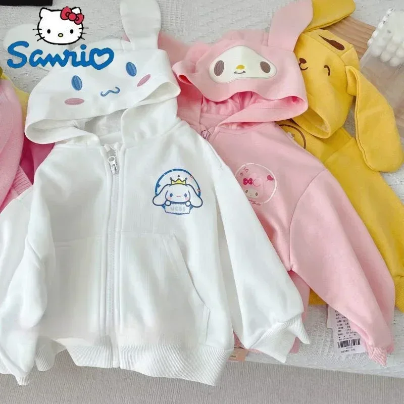 Children Sanrio Sweatshirt Hooded Kawaii My Melody Kuromi Cinnamoroll Zipper Long Sleeve Warm Coat Purin Plush Girls Hoodie Gift