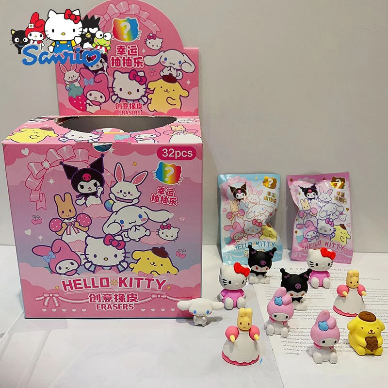 

32 шт./коробка Sanrio карандаш ластик случайный пакет Kawaii аниме Hellokitty Kuromi Cinnamoroll студенческие школьные принадлежности канцелярские принадлежности оптом