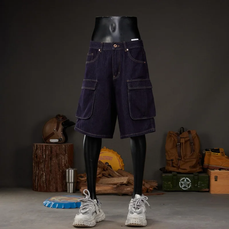 Men's Summer Denim Shorts Thin Breathable Japanese Style Loose Wide Leg Five-Point Versatile Casual Daily Wear