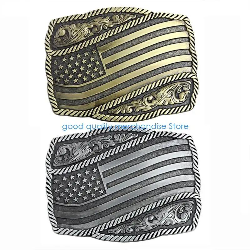 Y5JD Creatively Relief Flags Pattern Buckle Belt DIY Components Western Rock