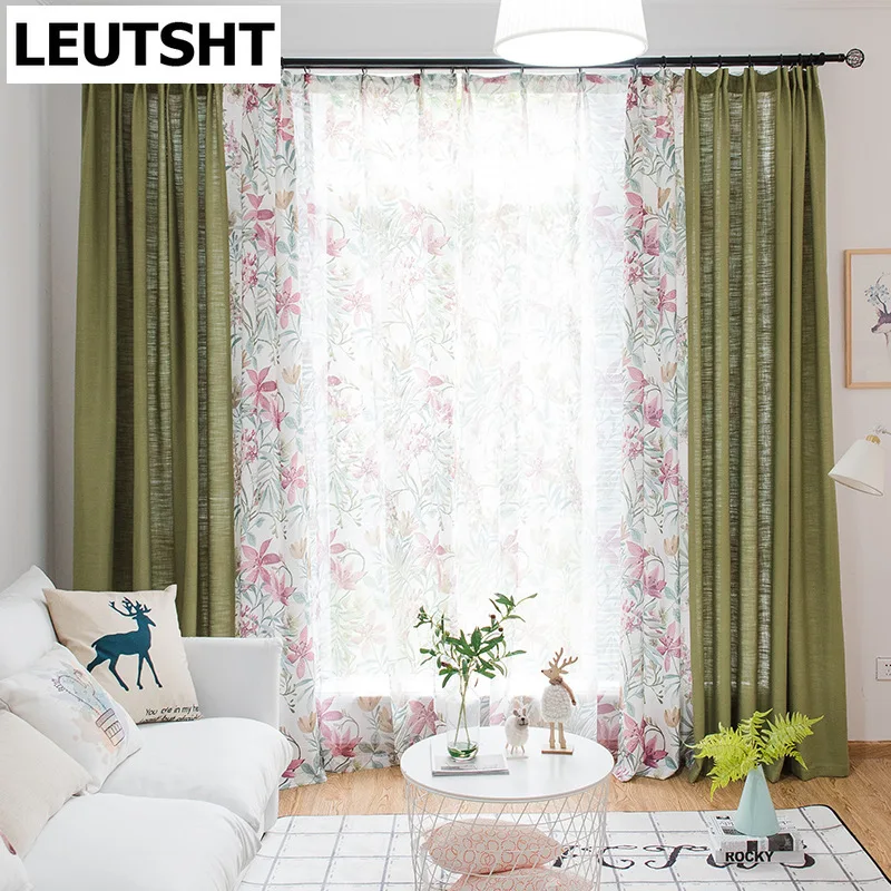 

New Modern Curtains for Living Dining Room Bedroom American Pastoral Printing Plain Weave Curtain Tulle French Window Woven