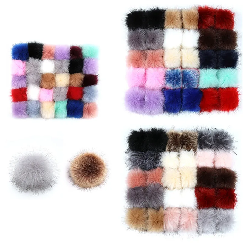 6pcs 8cm DIY Hairball Hat Fur PomPom Fake Fox Fur Pom Pom Balls With Rubber Band Buttons Handmade Knit Clothing Hat Accessories