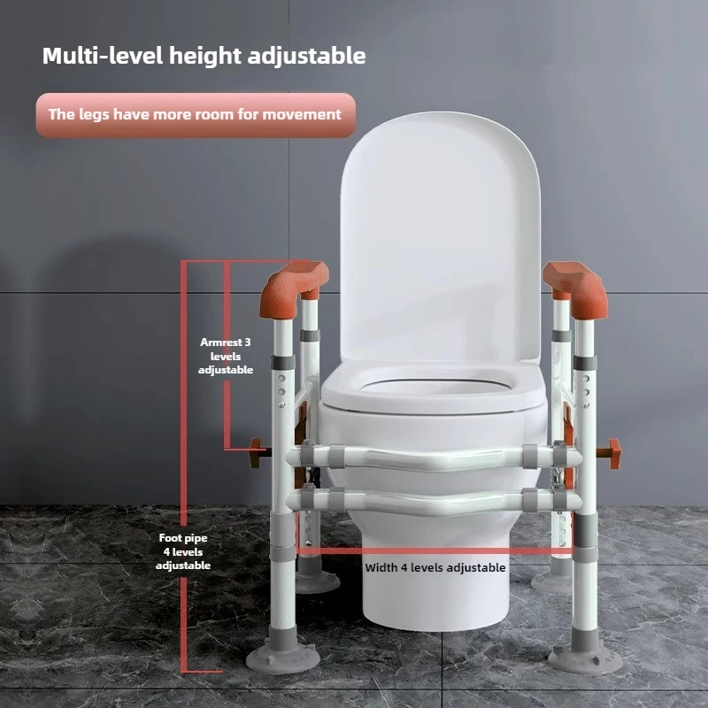 ‌360°Rotatable Toilet Safety Handle for Seniors Fall Prevention Bathroom Grab Bar w/Reinforcement Straps Secure Fit
