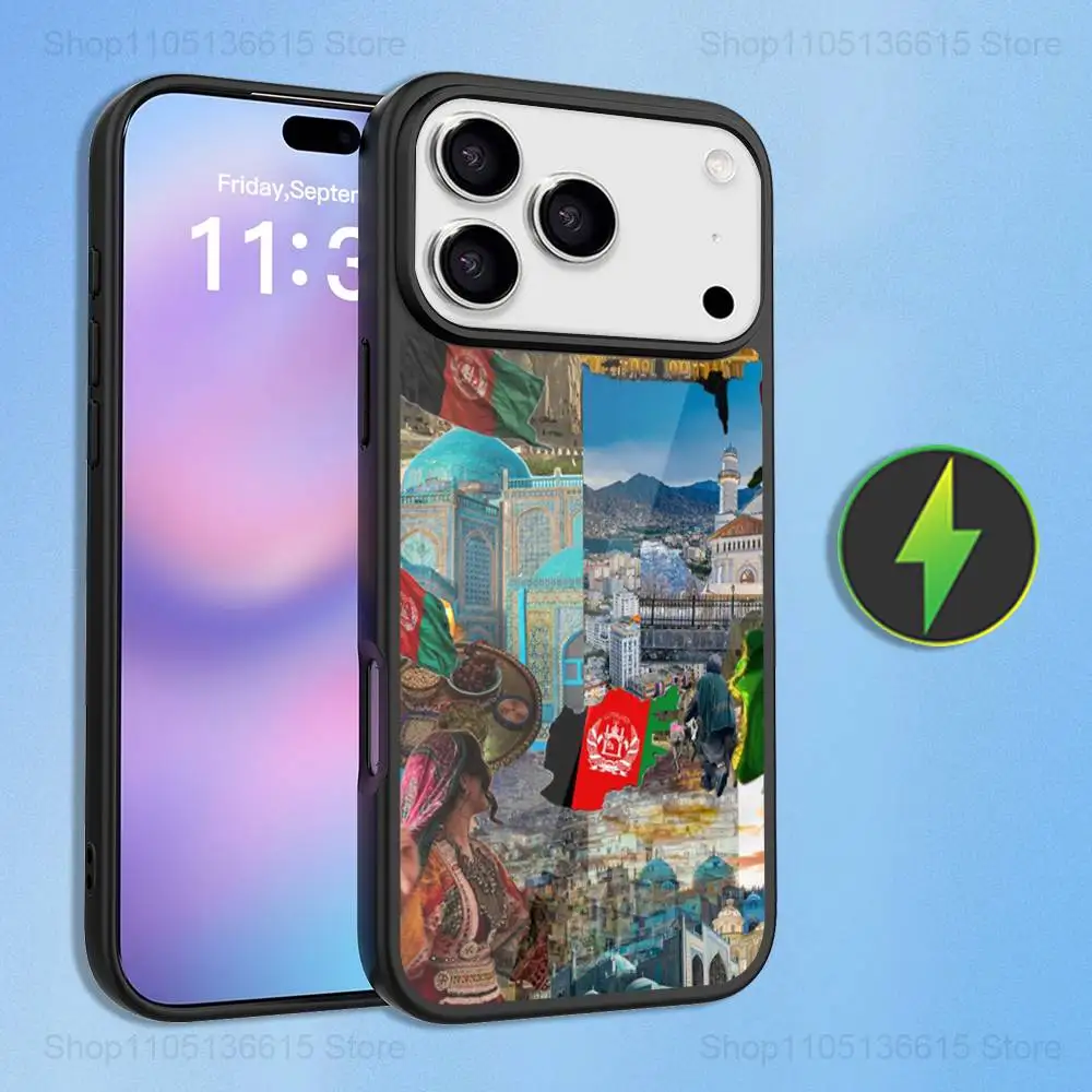 حافظة هاتف فنية بعلم أفغانستان لهواتف iPhone 16,15,17,14,13,12,11,Pro,Max,Plus,Air Mini,Magsafe,حافظة شحن لاسلكية مغناطيسية