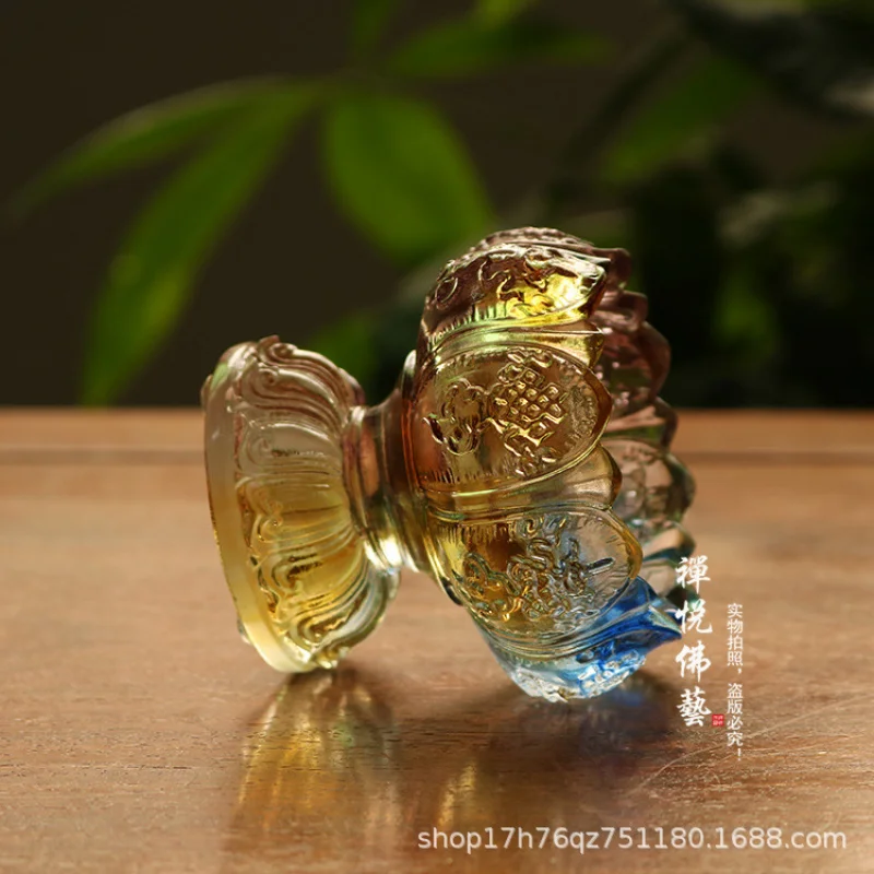 Glass Wealth Lotus Eight Auspicious Candle Holder Buddhist Supplies Tungsten Oil Lamp Base Small Offering Bowl Colorful