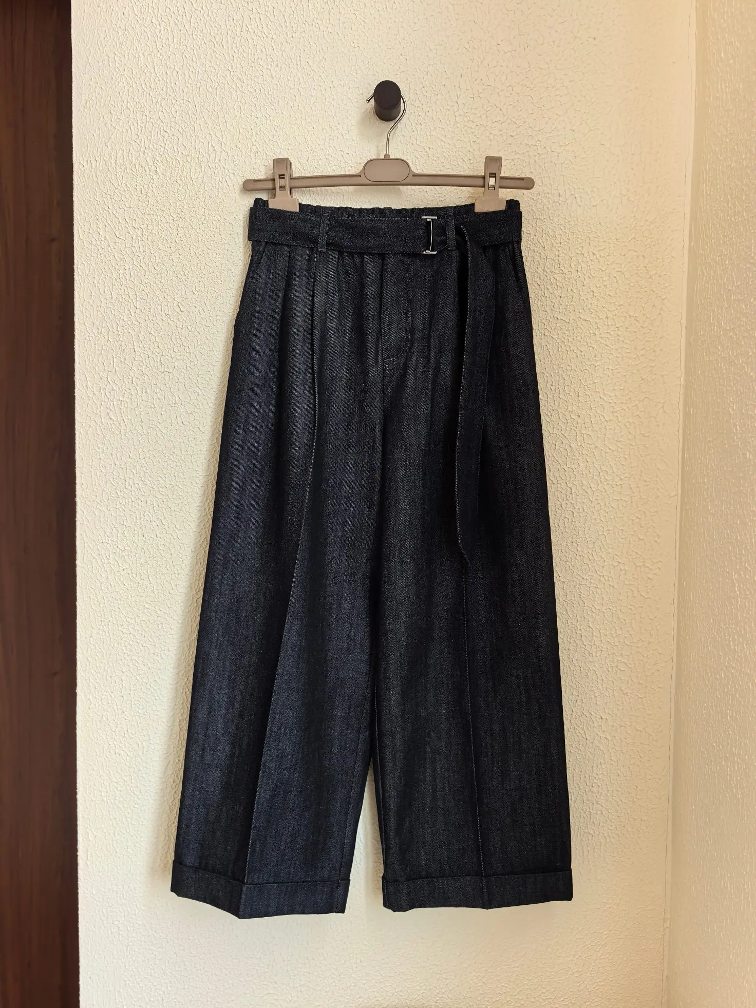 Women's High-Waisted Tie-Front Wide-Leg Cropped Denim Trousers Autumn