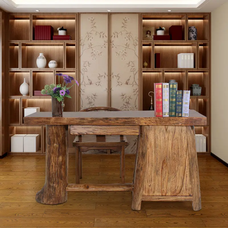 

Wabi Sandy Wind Pure Solid Wood Desk Integrated Computer Desk Simple Household Combination Modern Desk