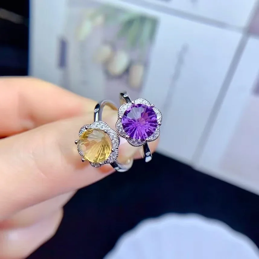 

Dazzling Citrine Ring for Woman 8mm 2.5ct VVS Grade Natural Amethyst Ring 18K Gold Plated 925 Silver Crystal Jewelry