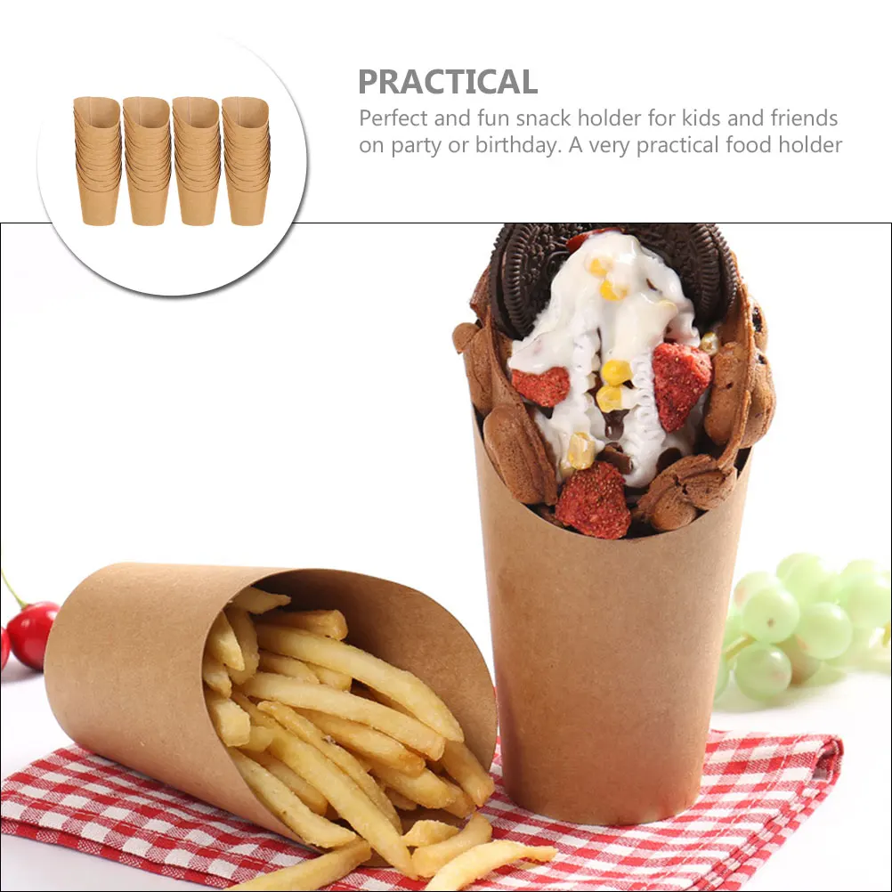 

50pcs 14oz Cups Kraft Paper Snack French Fries Holders Holders Food Fries Containers Disposable Daily Use Small
