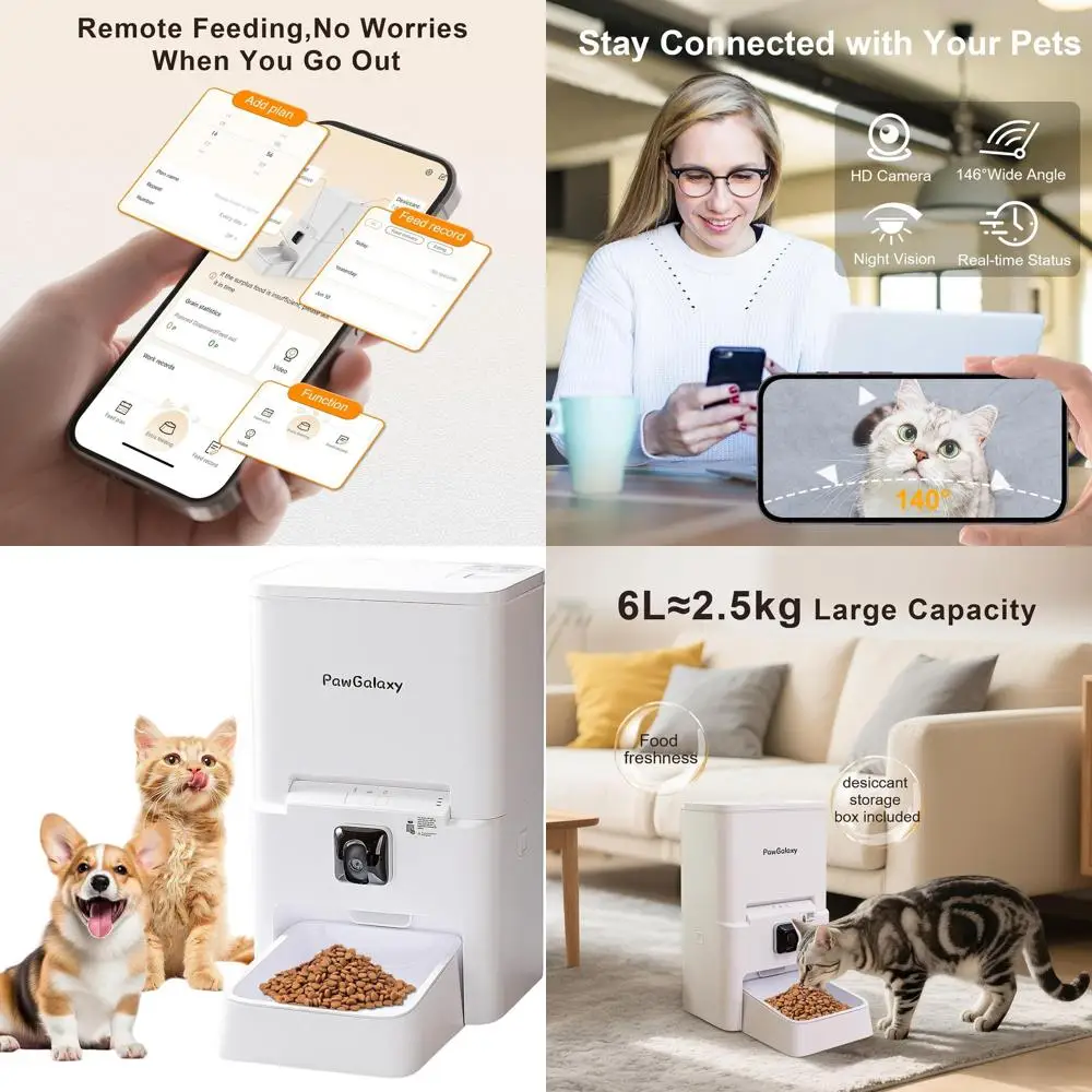

Smart Pet Feeder with 1080P Camera, Night Vision, 5G WiFi, App Control, Timed & Portion Feeding, Two-Way Audio, Dual Power Suppl