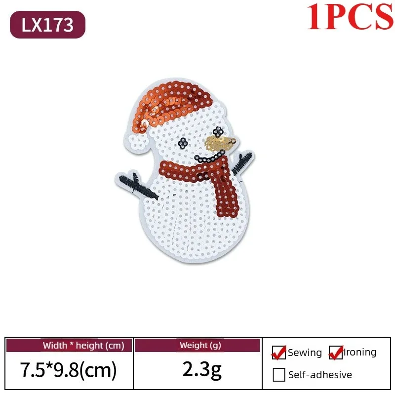 1Pcs Sparkly Christmas Sequin Patch, Iron on Santa Snowman Reindeer Tree Applique for DIY Clothes Bags Craft Decor