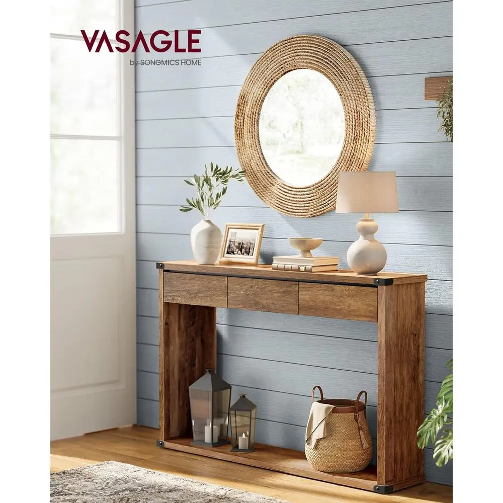 47.2 Slim Entryway Table with 3 Drawers, Bottom Shelf, Metal Handles, Espresso Brown