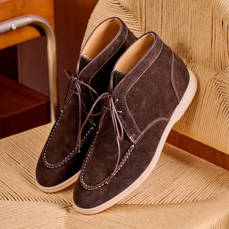 

Men High Top Boots Made Genuine Leather Flat Bottom Comfortable Daily Business Casual Boots