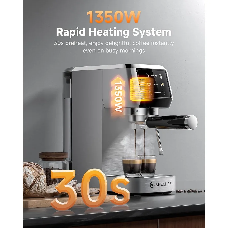 Máquina de café expreso profesional con presión de 20 barras y temperatura ajustable para capuchino, latte, mocha, Espumador de leche incorporado S