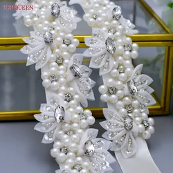 TOPQUEEN Hand Sewn Princess Bridal Belt Pearl Flower Wedding Belt Fashion Evening Gown Accessories Bohemian Woman Belt S232