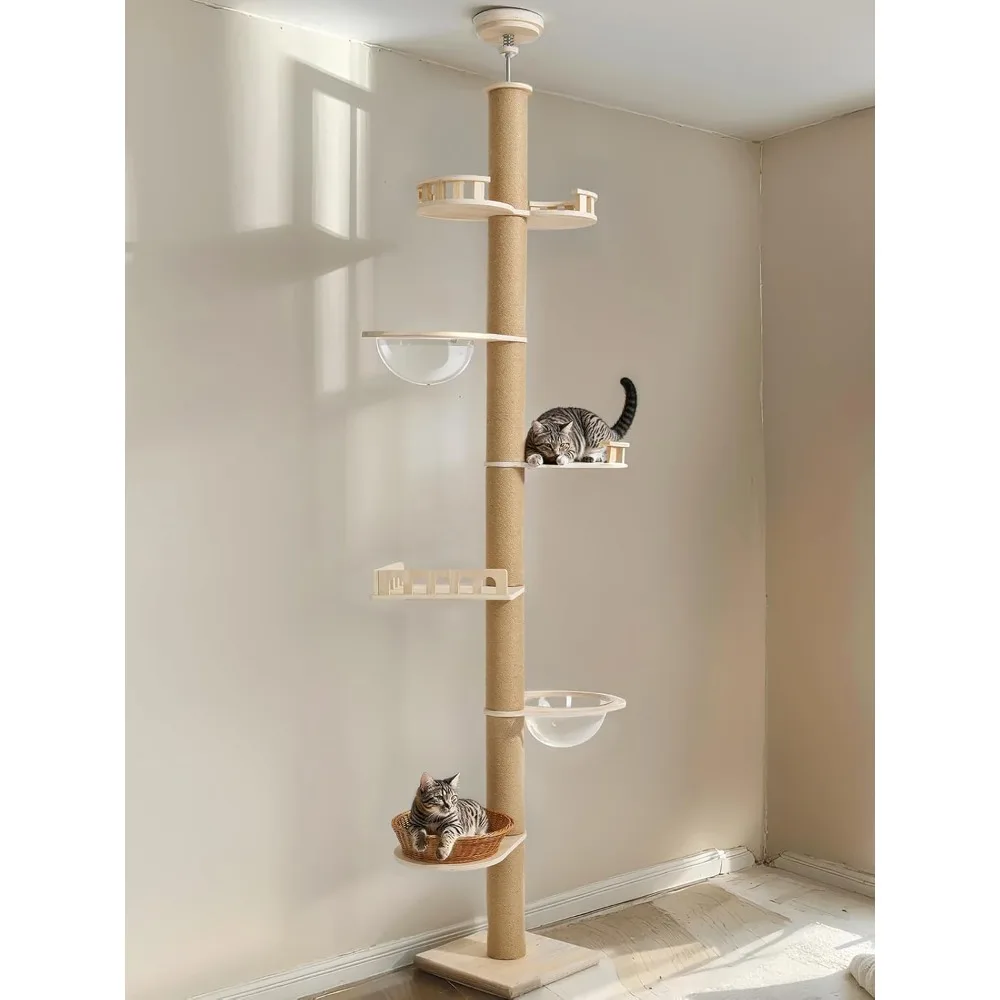 

Ceiling Cat Tree Height(106-123 Inch) Adjustable, Sturdy Tall Cat Tree with 4.3" Thickened Scratching Posts, Flo
