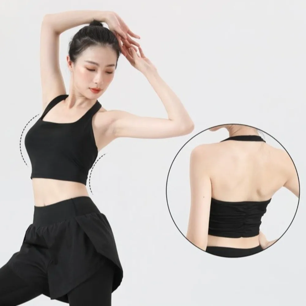 

Elegant Design Hanging Neck Strap Sports Bra Adjustable Strap Pleated Back Fashionable Pleated Bra Comfortable Earthquake-proof